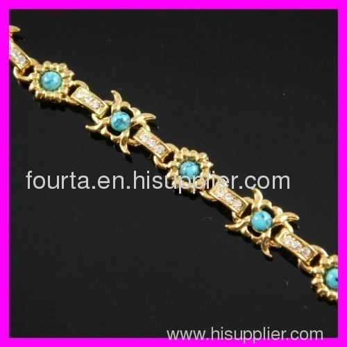 fallon 18K gold plated zircon and turquoise bracelet
