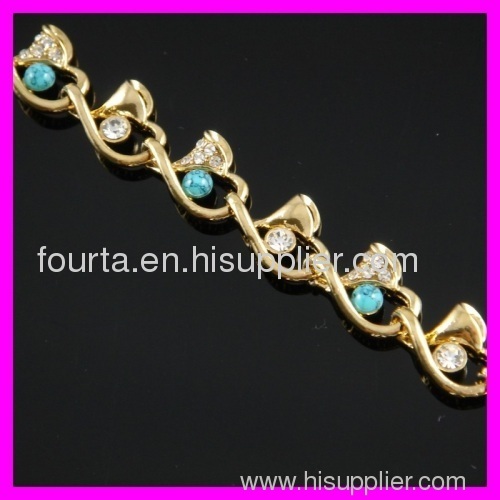 FJ fashion18K gold plated zircon and turquoise bracelet