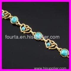 FJ simple 18K gold plated turquoise bracelet