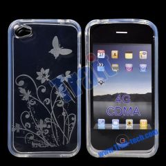 Flower and Butterfly Gel TPU Case for iPhone 4S(Transparent)