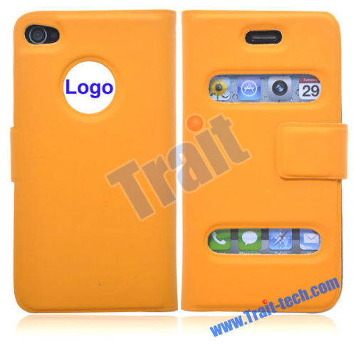 Wholesale iPhone 4 Cases, Fashion Leather Flip Magnetic Closure Case Cover for iPhone 4(Orange)