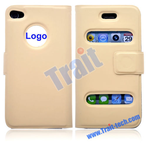 Wholesale iPhone 4 Cases, Fashion Leather Flip Magnetic Closure Case Cover for iPhone 4(Khaki)