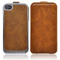 New Leather Cover with Electroplated Frame Hard Case for iPhone 4(Brown)