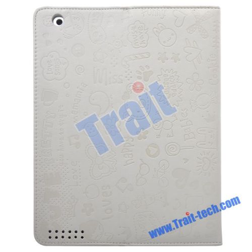 Cute Cartoon Leather Folding Case for iPad 2(White)