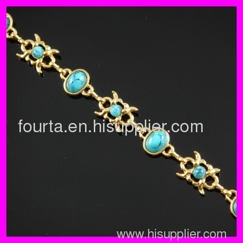 FJ nobby 18K gold plated turquoise bracelet