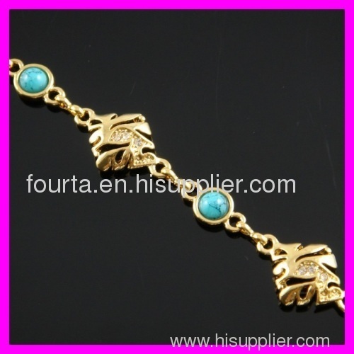 FJ 18K gold plated zircon and turquoise bracelet