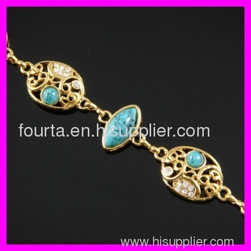 hot 18K gold plated zircon and turquoise bracelet