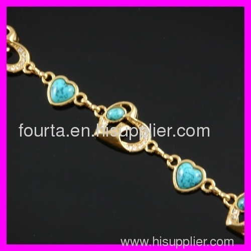 18K gold plated zircon and turquoise bracelet