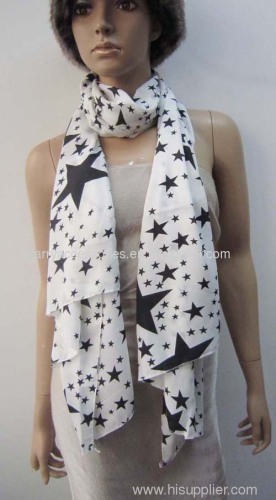 100% polyeater blak star printed woven scarf