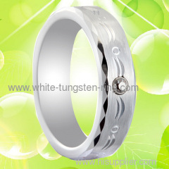 5MM Width Caving White Gold Tungsten Gold Wedding Ring with White CZ Diamond