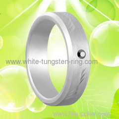 6MM Width Caving White Gold Tungsten Gold Ring with Black CZ Diamond