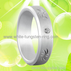 6MM Width Caving White Gold Tungsten Gold Ring with White CZ Diamond
