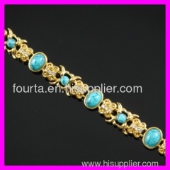 FJ fashion 18K gold plated zircon and turquoise bracelet