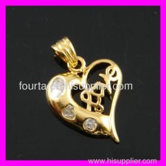 Brass 18k gold plating peach heart zircon pendant