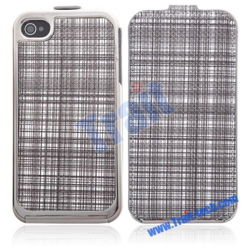 New Check Pattern Leather Cover with Electroplated Frame Case for iPhone 4