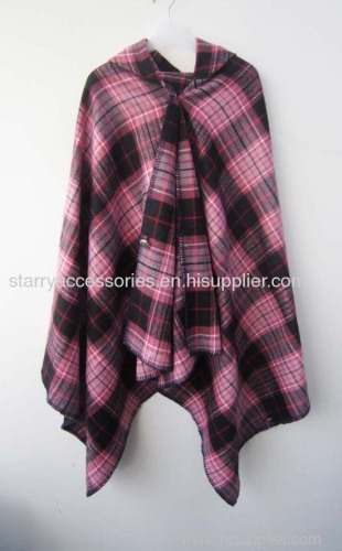 100% acrylic pink checked poncho