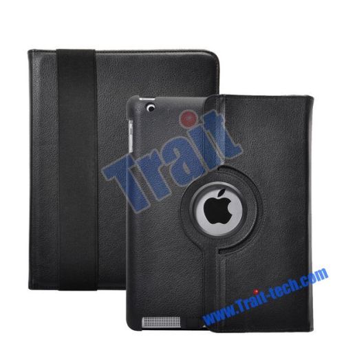 360 Degree Rotating Litchi Lines Stand Leather Case for iPad 2