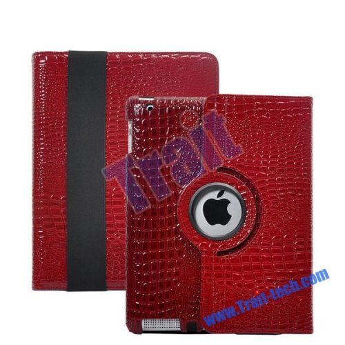 360 Degree Rotating Crocodile Skin Stand Leather Case for iPad 2