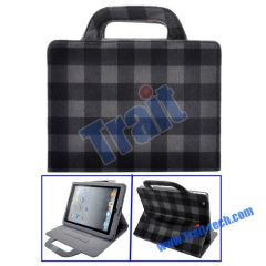 Lattice Pattern Mink Handbag Stand Leather Case for iPad 2(Cream-colored)