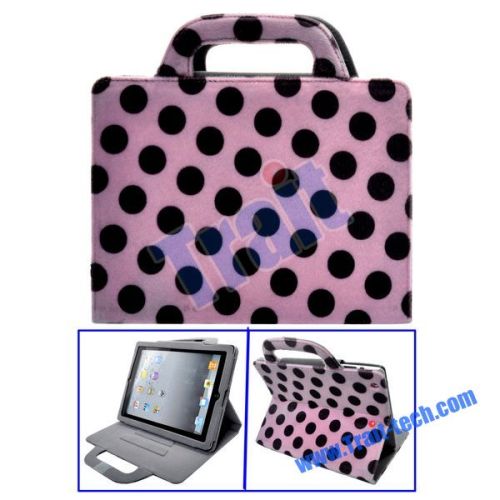 Dots Pattern Mink Handbag Stand Leather Case for iPad 2(Pink)
