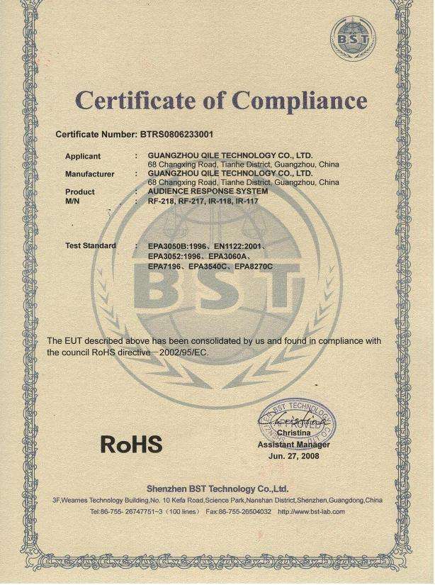 ROHS certificate