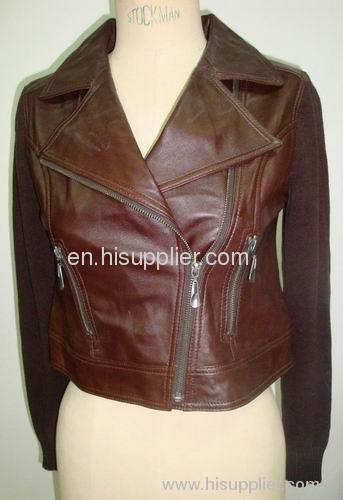 Women Sheep Leather Jacket With Cashmere Sleeves HS2030