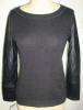 Women Cashmere Pullover with Sheep Leather Sleeves HS2031