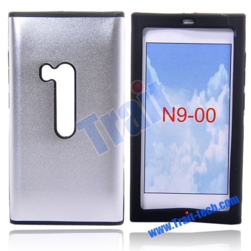 Aluminum Metal Skin with Silicone Side Hard Case Cover for Nokia N9 N9-00(Silver)