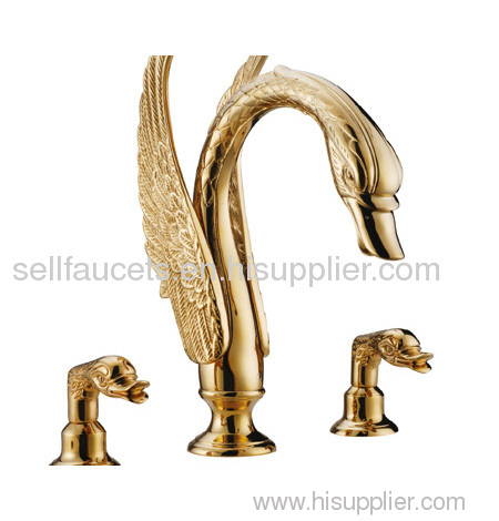 PVD golden swan sink tub faucet