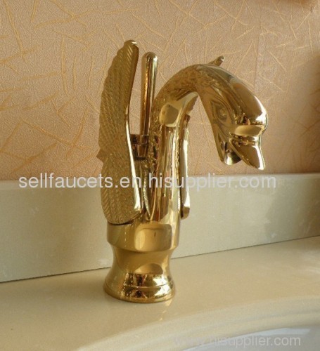 Golden single hole swan faucet