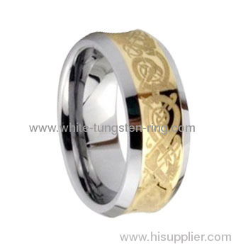 Gold Plated Laser Celtic Tungsten Ring Concave Style