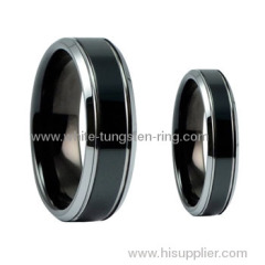 Black Plain Double Tone Engraved Tungsten Ring