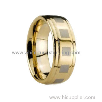 Step Edges Gold Plated & Laser Tungsten Ring