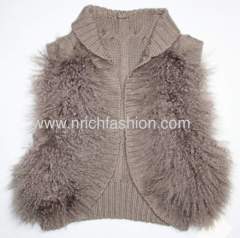 Real mongolian fur with knit