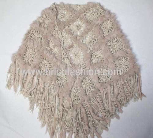 Rabbit fur with knit shawl