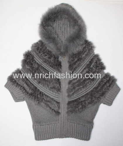 Rabbit fur with knit and rich fox hood