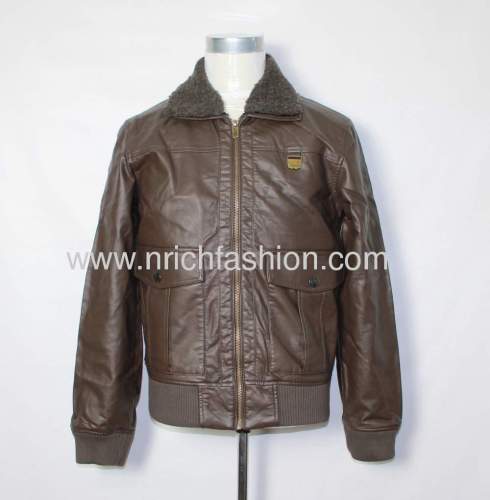 Men's PU jkt with fake sherpa