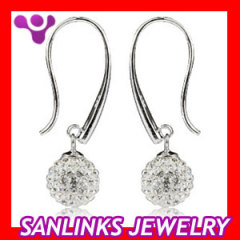 Fashion Crystal Ball Silver Hoop Earrings