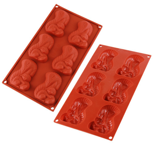 6 Cavities Silicone Chocolate & Cookie Mold -- Squirrel