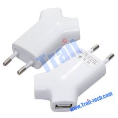 Double USB Port EU Plug Charger for iPhone/iPod/Camera/MP4/Cell Phone etc(White)