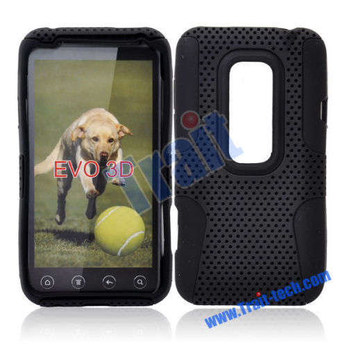 Detachable Two Parts Silicone and Reticular Hard Plastic Protective Case for HTC EVO 3D(Black)