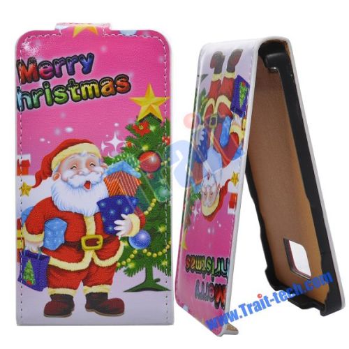 Merry Christmas Leather Flip Case for Samsung i9100 (Pink)