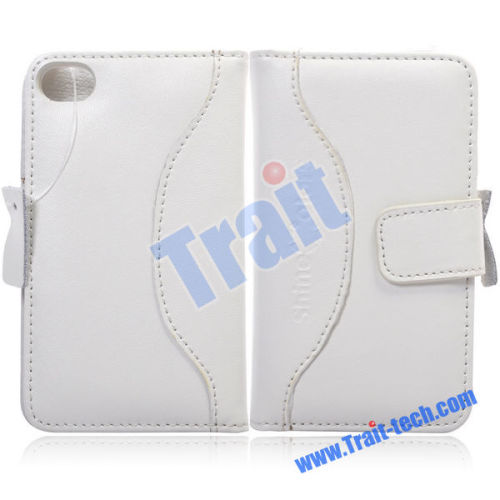 Leather Case Purse Style Magnetic Flip Case Cover for iPhone 4 with Card Slot(White)