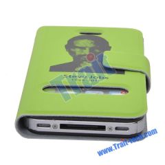 Steve Jobs Memorial Smart Cover Leather Case for iPhone 4(Green)