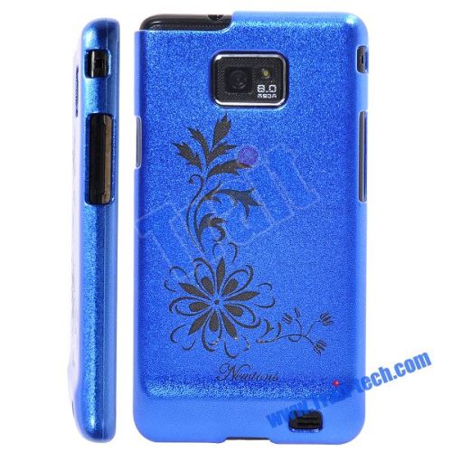 Hot Sale Flower Pattern Skin Electroplating Frosted Hard Case for Samsung Galaxy S2 i9100(Blue)