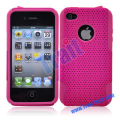 New Arrive Detachable Reticular and Silicone Protective Skin Case for Apple iPhone 4(Hot pink)