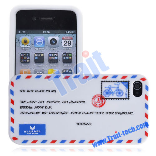 Wholesale Attractive Envelop Design Soft Silicone Case for Apple iPhone 4S(White)