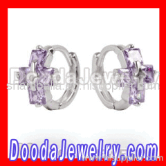 Purple CZ sterling silver hoop earrings