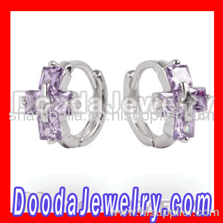 Purple CZ sterling silver hoop earrings