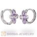 Purple CZ sterling silver hoop earrings